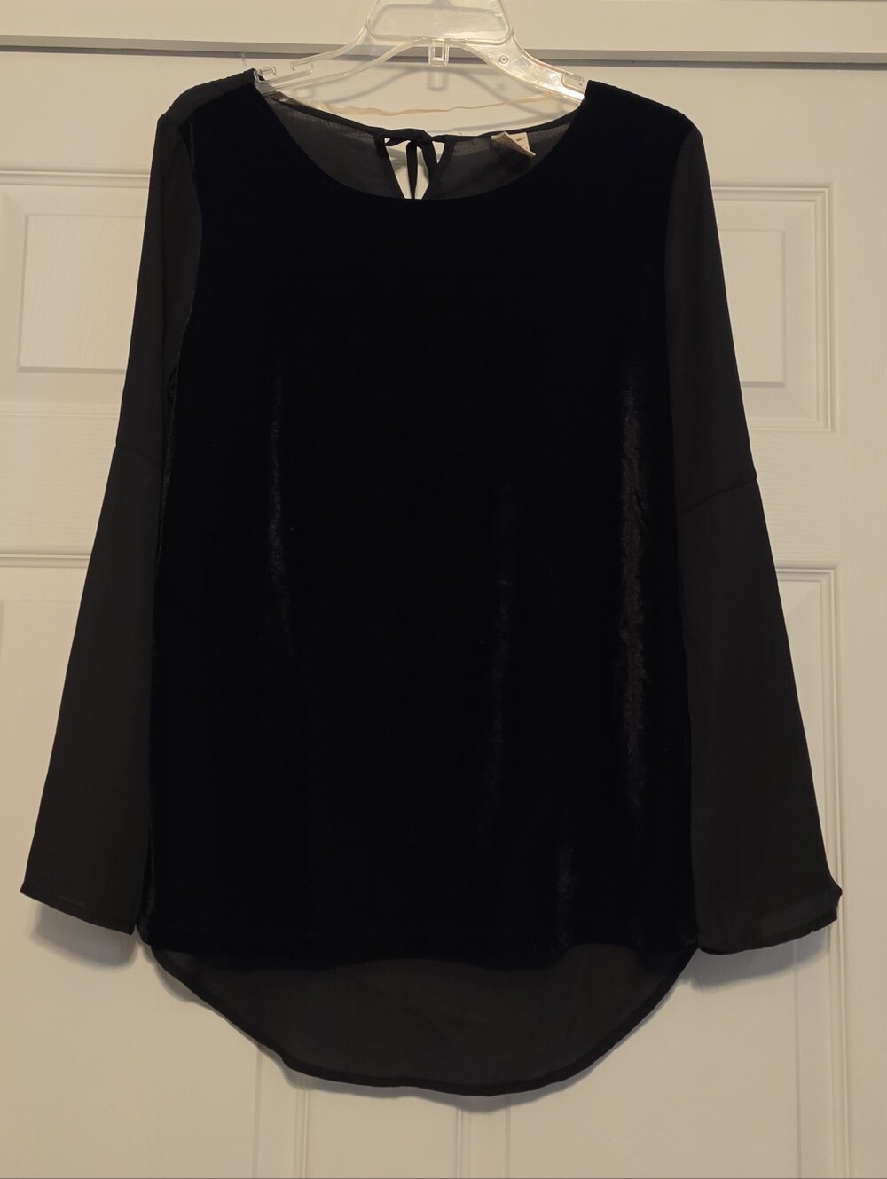 Faded Glory Black Velvet Front Tunic with Sheer Sleeves